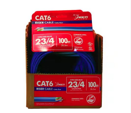 100 ft. Blue 23/4 Solid CU CAT6 CMR (Riser) Data Cable - 9555526