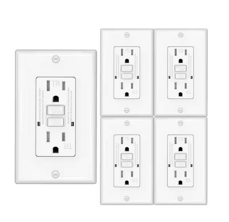 15 Amp 125-Volt Self-Test Tamper Resistant GFCI Dublex Outlet, White 5-Pack for Kitchen, Bathroom, Indoor Use, UL Listed - 91010996817