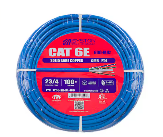 Cat6 100 ft. Blue 23-4 Riser Twisted Pair Cable - 9555526