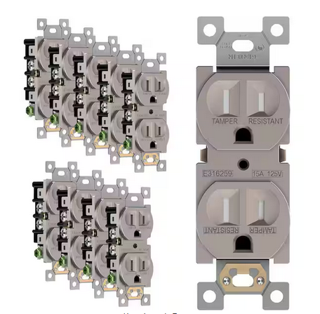 15 Amp 125-Volt Self Grounding Tamper Resistant Duplex Receptacle Outlet, Nickel (10-Pack) - 91010598355