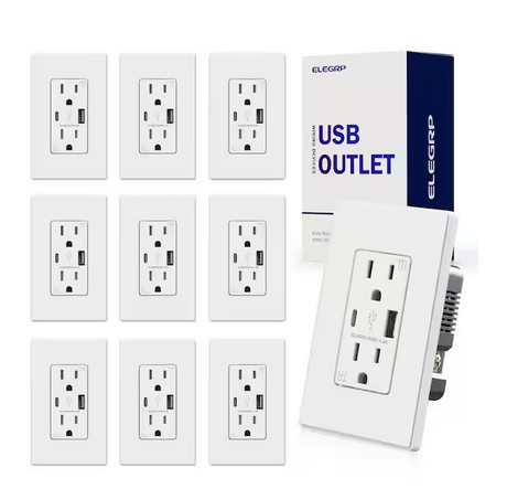 21W USB Wall Outlet with Type A and Type C USB Ports, 15 Amp Tamper Resistant, with Screwless Wall Plate,Black (10 Pack) - 91008253689