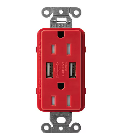 Claro 15 Amp USB Duplex Outlet, Signal Red (SCR-15-UBTR-SR) - 91009500429