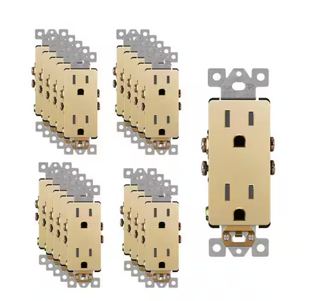 15 Amp Decorator Duplex Outlet Receptacle, Tamper Resistant, Gold (20-Pack) - 91010024607