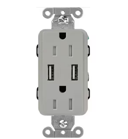 Claro 15 Amp USB Duplex Outlet, Gray (CAR-15-UBTR-GR) - 91006264148