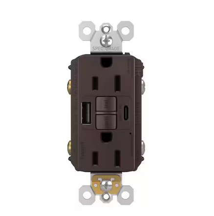 radiant 15 Amp 125-Volt Tamper Resistant Self-Test GFCI Duplex Outlet with Type A/C USB, Dark Bronze