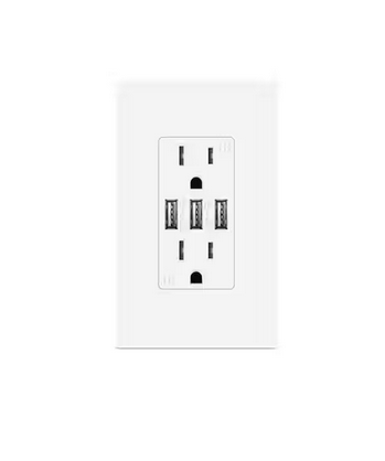 15 Amp/120-Volt Temper Resistant Duplex Outlet with 3-USB Ports, Totaling 6 Amp, White (2-Pack) - 91005704617