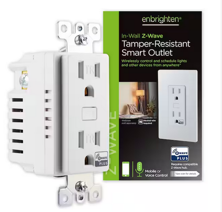 Z-Wave 15 Amp 120-Volt Tamper Resistant In-Wall Smart Duplex Outlet with Z-Wave Plus in White - 91006496594