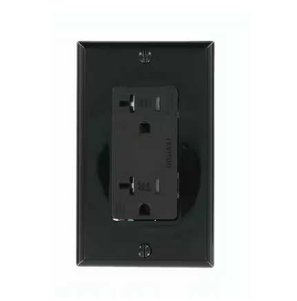 Decora Plus 20 Amp Commercial Grade Tamper Resistant Self Grounding Duplex Surge Outlet, Black