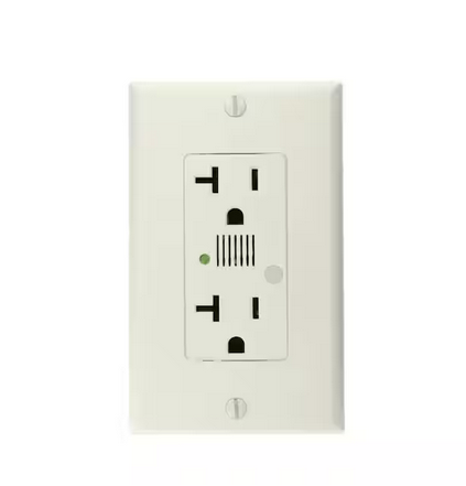 Decora Plus 20 Amp Industrial Grade Self Grounding Duplex Surge Outlet with Audible Alarm, White