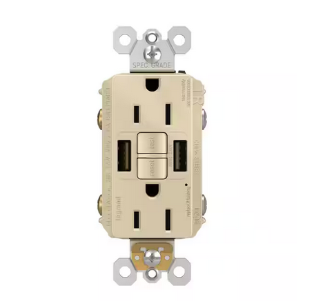 radiant 15 Amp 125-Volt Tamper Resistant GFCI Residential/Commercial Decorator Duplex Outlet with A/A USB, Ivory - 91006575294