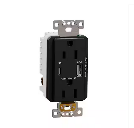 X Series 15 Amp 125-Volt Tamper Resistant Indoor USB A/C 5.4 Amp Duplex Decorator Outlet Back Wire Clamps Matte Black - 91007764101