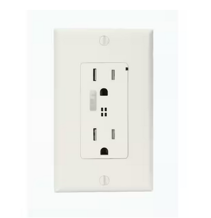 Decora Plus 15 Amp Commercial Grade Tamper Resistant Self Grounding Duplex Surge Outlet with Audible Alarm, White