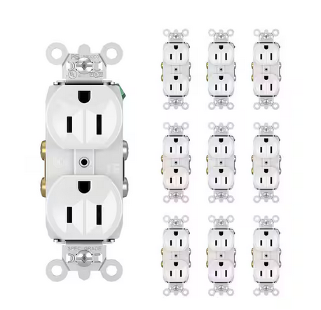 Pass and Seymour 15 Amp 125-Volt Tamper Resistant Commercial Grade Backwire Duplex Outlet, White (10-Pack) - 91007095732