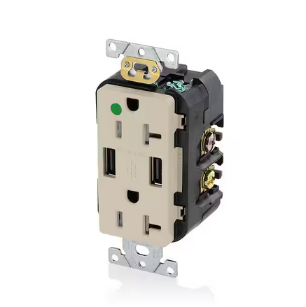Decora 20 Amp Hospital Grade Tamper Resistant Duplex Outlet and 3.6 Amp USB Outlet, Ivory