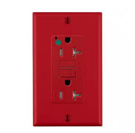 20 Amp SmartlockPro Hospital Grade Extra Heavy Duty Tamper Resistant GFCI Outlet, Red