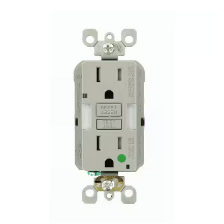 15 Amp SmartlockPro Hospital Grade Heavy Duty Tamper Resistant Duplex GFCI Outlet with Guide Light, Gray