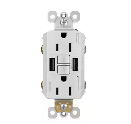 Radiant 15 Amp 125-Volt Tamper Resistant Self-Test GFCI Duplex Outlet with Type A/A USB, White