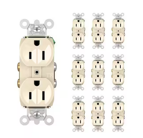 Pass and Seymour 15 Amp 125 Volt Tamper Resistant Commercial Grade Backwire Duplex Outlet, Light Almond (10-Pack) - 91007201777