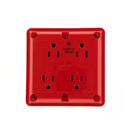 15 Amp Hospital Grade Extra Heavy Duty 4-in-1 Grounding Outlet, Red