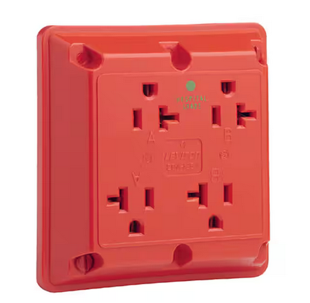 20 Amp Hospital Grade Extra Heavy Duty Grounding 4-in-1 Outlet, Red