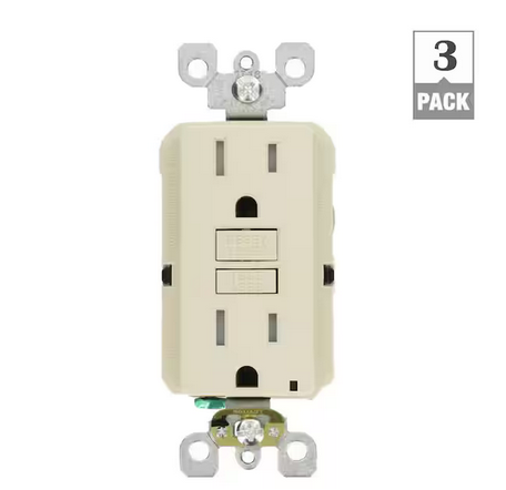 15 Amp 125-Volt Duplex SmarTest Self-Test SmartlockPro Tamper Resistant GFCI Outlet, Light Almond (3-Pack) - 91001370842
