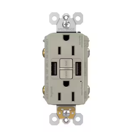 radiant 15 Amp 125-Volt Tamper Resistant Self-Test GFCI Duplex Outlet with Type A/A USB, Nickel