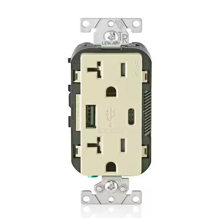 20 Amp Tamper Resistant Duplex Outlet with Type A and Type-C USB Chargers, Ivory - 91005617902