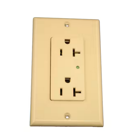 Decora Plus 20 Amp Industrial Grade Heavy Duty Self Grounding Duplex Surge Outlet, Ivory