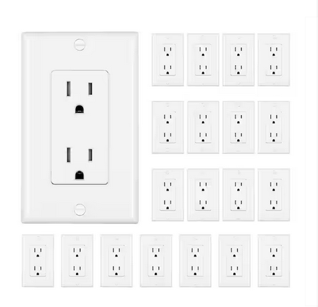 Decorator Receptacle Outlet, 20-Pack Standard Wall Outlets, 15Amp/125-Volt, Wall Plates Included, UL Listed, White - 91011140632