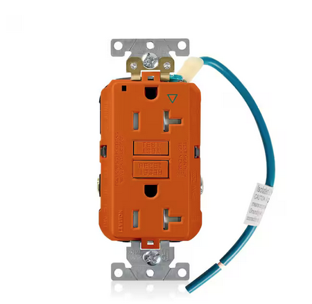 20 Amp SmartlockPro Industrial Grade Heavy Duty Tamper Resistant Isolated Ground Duplex GFCI Outlet, Orange