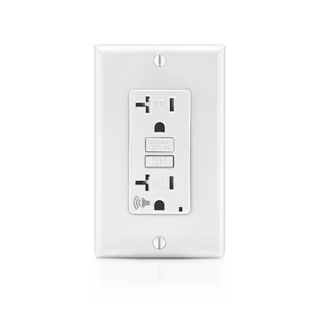 20 Amp SmartlockPro Self-Test Slim GFCI Outlet with Audible Trip Alert, White - 91002354448
