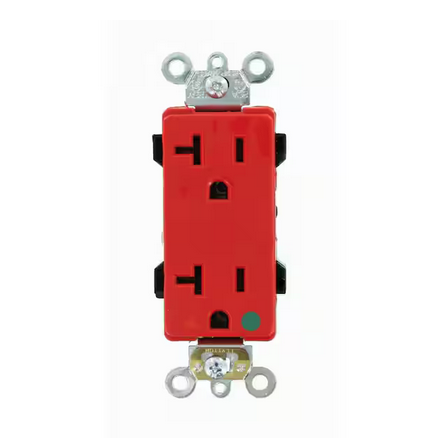 Decora Plus 20 Amp Hospital Grade Extra Heavy Duty Isolated Ground Duplex Outlet, Red - 91003431145