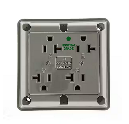 20 Amp Hospital Grade Extra Heavy Duty Grounding 4-in-1 Outlet, Gray