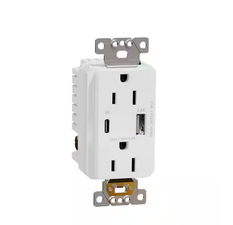 X Series 15 Amp 125-Volt Tamper Resistant Indoor USB A/C 5.4 Amp Duplex Decorator Outlet Back Wire Clamps Matte White - 91007717801