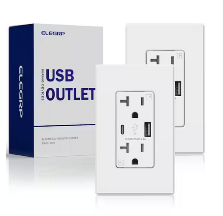 21W USB Wall Outlet with Type A and Type C USB Ports, 20 Amp Tamper Resistant, with Screwless Wall Plate,White (2 Pack) - 91008253291