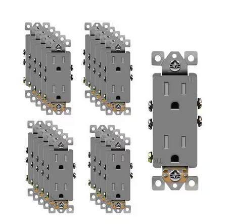 15 Amp Decorator Duplex Outlet Receptacle, Tamper Resistant, Gray (20-Pack) - 91010024603
