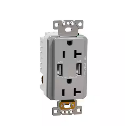 X Series 20 Amp 125-Volt Tamper Resistant Indoor USB A/A 4.8 Amp Duplex Decorator Outlet Back Wire Clamps Matte Gray - 91007764203