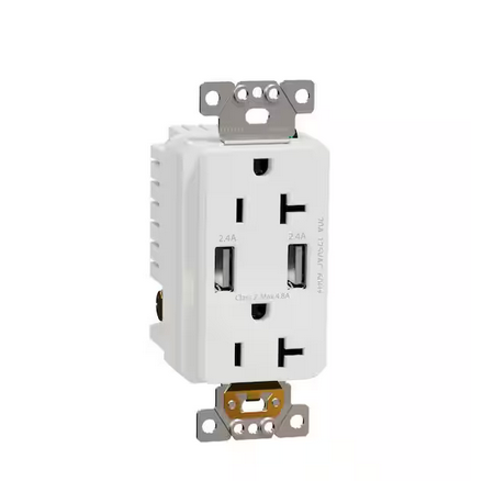 X Series 20 Amp 125-Volt Tamper Resistant Indoor USB A/A 4.8 Amp Duplex Decorator Outlet Back Wire Clamps Matte White - 91007763935