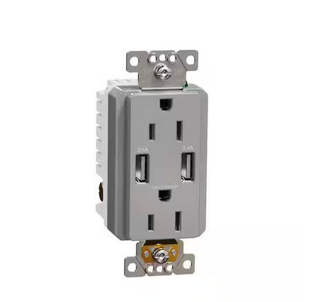 X Series 15 Amp 125-Volt Tamper Resistant Indoor USB A/A 4.8 Amp Duplex Decorator Outlet Back Wire Clamps Matte Gray - 91007764099