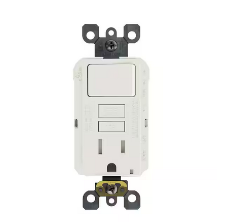 15 Amp 125-Volt Combo Self-Test Tamper-Resistant GFCI Outlet and Switch, White - 91001370860