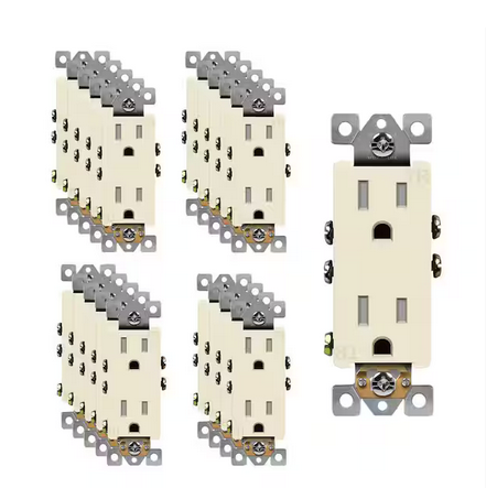 15 Amp Decorator Duplex Outlet Receptacle, Tamper Resistant, Light Almond (20-Pack) - 91010024601