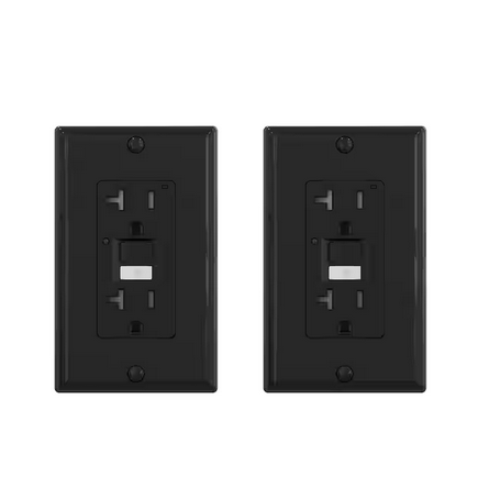 Black 20 Amp 125-Volt Tamper Resistant Duplex Self-Test GFCI Outlet with Night Light, with Wall Plate (2-Pack) - 91010983454