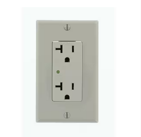 Decora Plus 20 Amp Industrial Grade Heavy Duty Self Grounding Duplex Surge Outlet, Gray