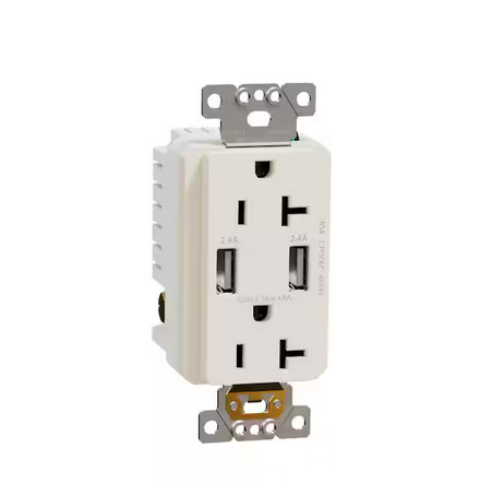 X Series 20 Amp 125V Tamper Resistant Indoor USB A/A 4.8 Amp Duplex Decorator Outlet Back Wire Clamps Matte Light Almond - 91007764204