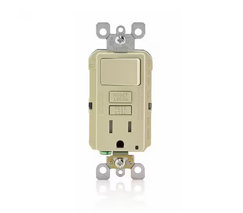 15 Amp SmartlockPro Combination GFCI Outlet and Switch, Ivory - 91002198874
