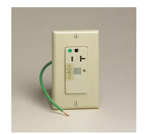 Decora Plus 20 Amp Hospital Grade Extra Heavy Duty Self Grounding Single Outlet with Audible Alarm, Ivory