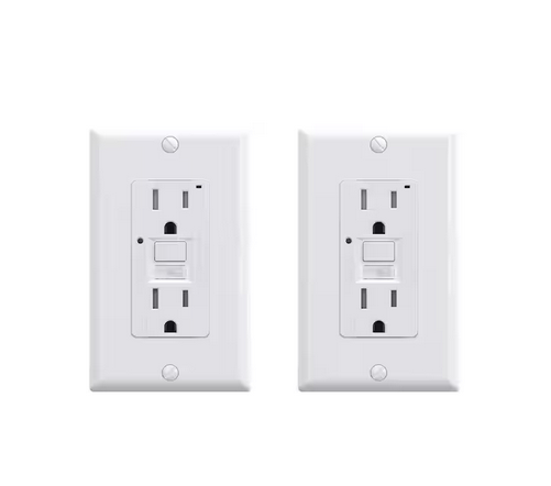 White 15 Amp 125-Volt Tamper Resistant Duplex Self-Test GFCI Outlet with Night Light, with Wall Plate (2-Pack) - 91010983531