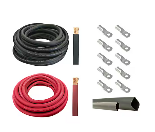 2/0-Gauge 5 ft. Black/5 ft. Red Welding Cable Kit Includes 10-Pieces of Cable Lugs and 3 ft. Heat Shrink Tubing - 91007488079