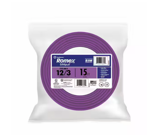 15 ft. 12/3 Solid Romex SIMpull CU NM-B W/G Wire Purple Coil - 91010898440