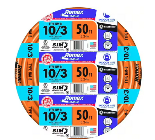 50 ft. 10/3 Solid Romex SIMpull CU NM-B W/G Wire - 9178321